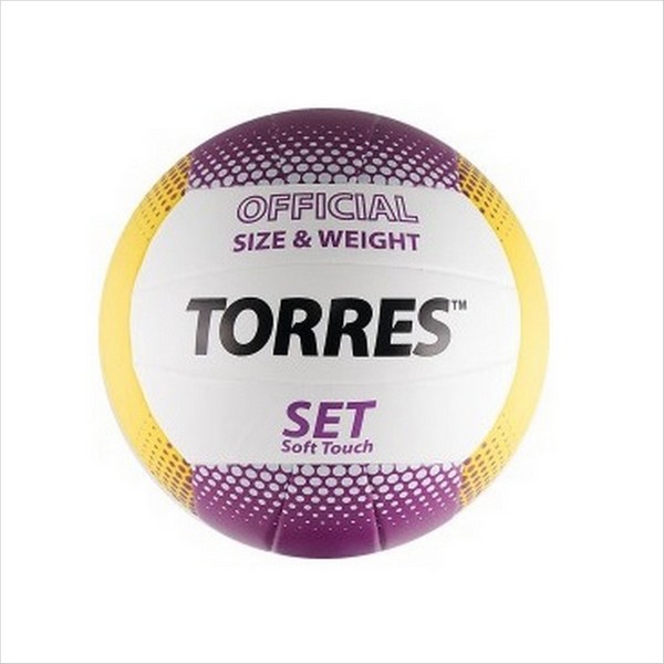 Мяч вол. "TORRES Set" арт.V30045, р.5, синт.кожа (ТПУ), клееный, бут.кам, бело-желто-фиолетовый