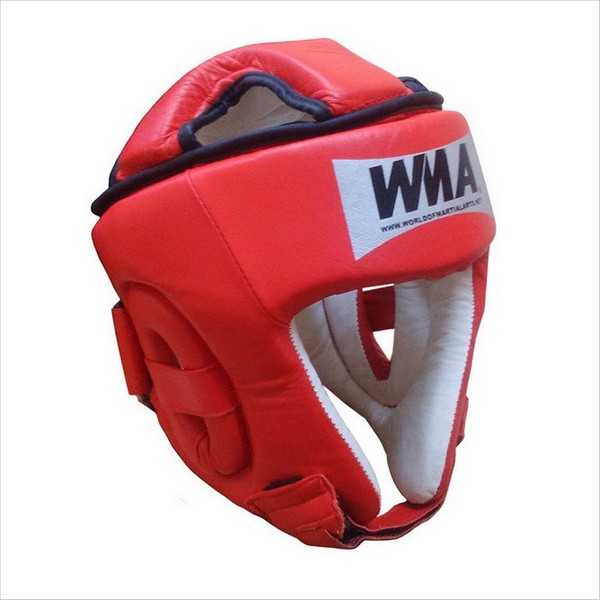 Шлем защитный бокс натуральная кожа (красно/белый)