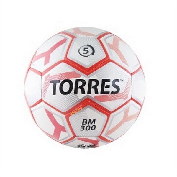 Мяч ф/б TORRES BM300, р5, 32 пан PU, 4подкл.слоя (ручн сшивка, бел-серебр-крас)