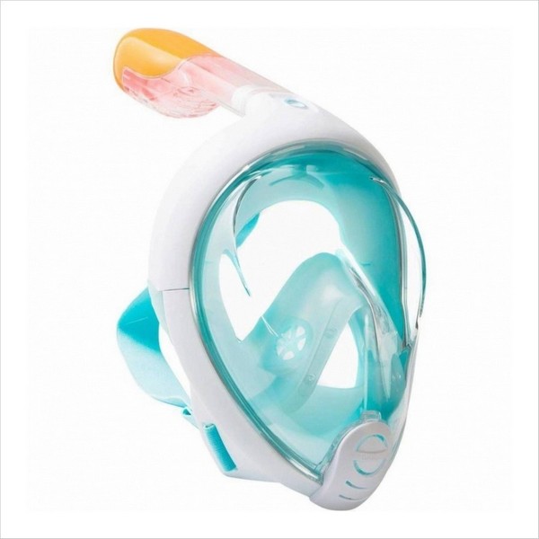 Подводная маска для плавания (снорклинга) Free Breath с заглушками для ушей  (бирюзовая, размер S-M)