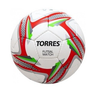 Мяч футзал. "TORRES Futsal Match" арт.F31864, р.4, 32 панели. PU, 4 подкл. слоя, бело-серебр-крас.