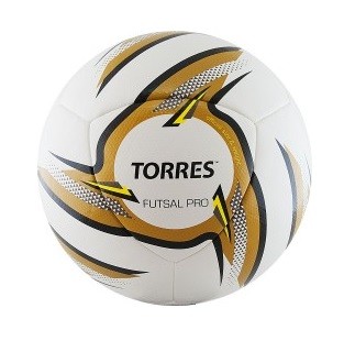 Мяч футзал. "TORRES Futsal Pro", арт.F31924, р.4, 10 пан. PU, 4 подкл. сл, гибрид. сш. бело-зол-чер